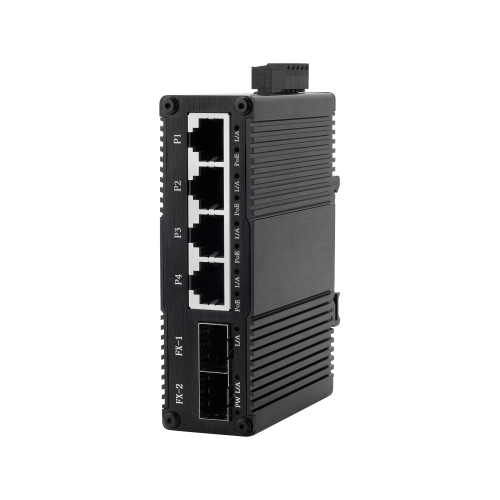 EKN0402GSP Mini Industrial 6-Port Gigabit PoE Fiber Switch, 4×10/100/1000Base-T PoE+ + 2×1000Base-X SFP